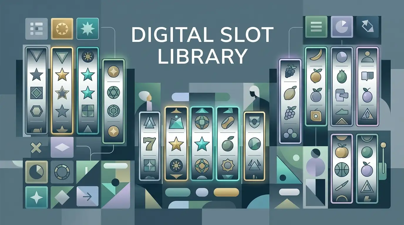 Conceptual illustration of generic digital pokies reels with no logos, game titles or currency amounts
