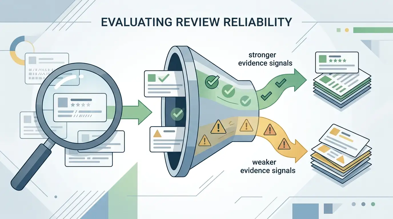 Illustration of review signals being checked for reliability